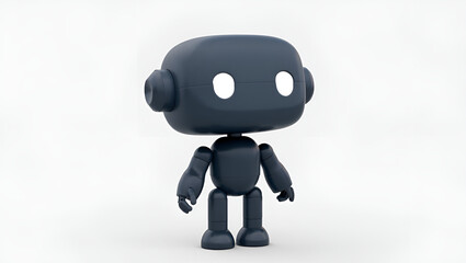 A 3D rendered image of a dark grey, small, simple, articulated robot character with large round eyes and a minimalist design, Generative AI