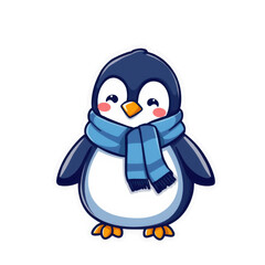 Obraz premium Cute cartoon penguin wearing a blue scarf isolated on transparent background
