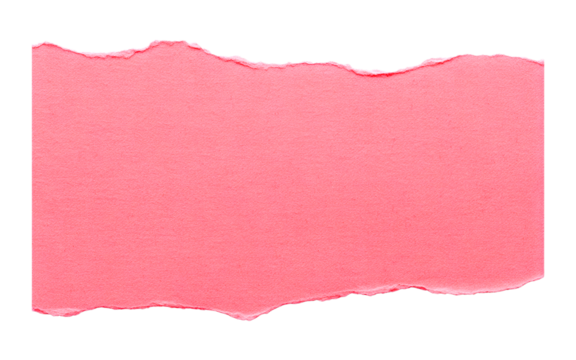 A torn piece of pink paper isolated on transparent background, revealing a rough edge and textured surface