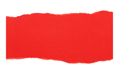 Bright red torn piece of paper isolated on transparent background, showcasing a rough edge and vibrant color