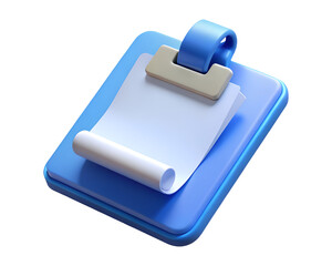 3D Blue Clipboard Blank Paper Note Icon on Transparent Background PNG 