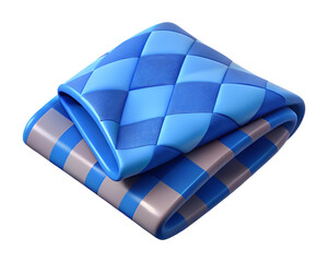 3D Blue Checkered Quilt Blanket Folded Render on Transparent Background PNG 