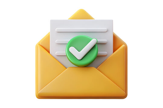 3D Confirmed Email Message Accepted Icon on Transparent Background PNG 