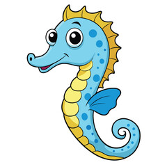 Fototapeta premium Cute Cartoon Seahorse With Blue Dots on White Background