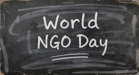 Promote World NGO Day with this chalk art, highlighting collaboration, social impact, and global awareness for nonprofits, perfect for marketing campaigns