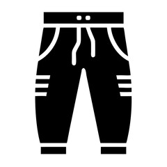 Black casual pants icon with drawstring waist and side stripes for clothing icon