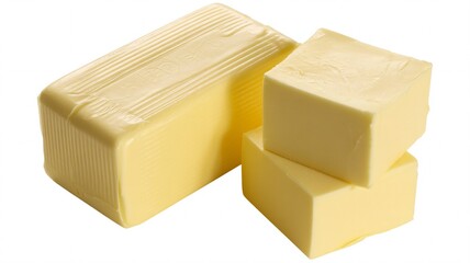 Smooth Pale Yellow Butter Blocks on Clean White Background