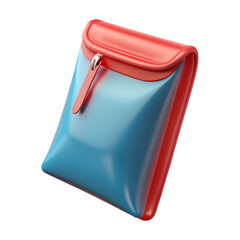 3D Red and Blue Zippered Pouch Wallet Render on Transparent Background PNG 