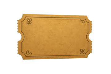Blank vintage ticket design offering an old paper texture, retro style, and elegant decoration on transparent background