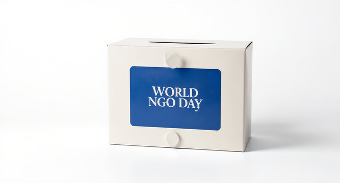 Donate to make a difference this World NGO Day, supporting global humanitarian efforts with a donation box for NGOs on a bright, clean background - Powered by Adobe