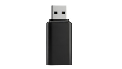 Sleek black USB drive for data storage and file transfer on a black background