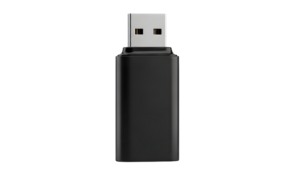 Sleek black USB drive for data storage and file transfer on a black background