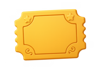 Gold ticket or coupon for event admission, prize winning, or special voucher with decorative elements and blank space