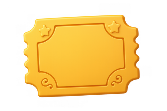 Gold ticket or coupon for event admission, prize winning, or special voucher with decorative elements and blank space