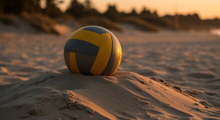 Volleyball on the beach at sunset perfect for summer vacation ads