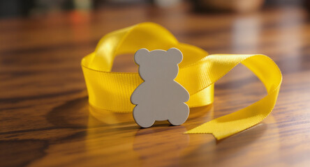 Show Your Support with this Thoughtful Teddy Bear and Yellow Ribbon, Perfect for Awareness Campaigns and Charitable Causes, Conveying Hope and Solidarity