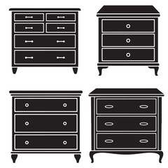 Storage Cabinet Icons – Minimal Dresser & Drawer Silhouette Vector Pack