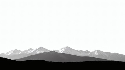 Snow-Capped Mountains Range Silhouette Serene Landscape in Black and White