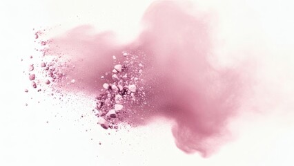 Dust cloud explosion of pink cosmetic powder, isolated on a white background, perfect for beauty and makeup themes
