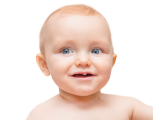 Portrait of a happy one year old boy on a white isolated background