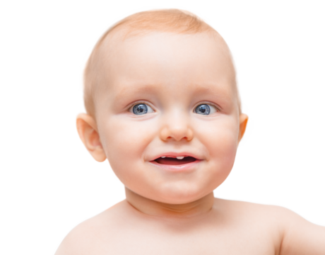 Portrait of a happy one year old boy on a white isolated background