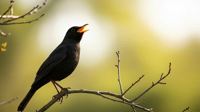 Blackbird Vocalization Sequence on a Branch: A Study of Avian Communication and Wing Movements