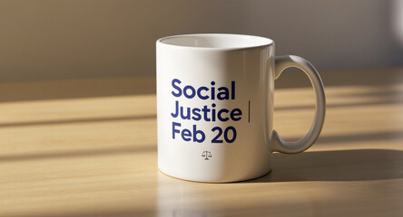 Start your day with purpose and a Social Justice mug celebrating February 20th on a naturally lit desk, a powerful statement for equality and fairness