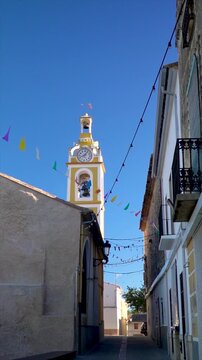 Slow motion, beautiful view to the Bellus church, in Vall d'Albaida, Comunidad Valenciana (Spain).