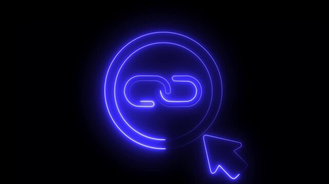 glowing neon link minimalist stroke icon animation on black background.4k motion video animation.