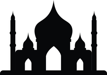 Black Mosque Silhouette Islamic Architecture Vector Illustration