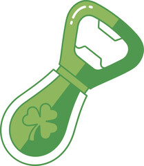 A vibrant green bottle opener featuring a lucky shamrock, ideal for festive occasions and beverage enjoyment