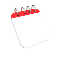 Blank red and white calendar page with spiral binding,3d,png