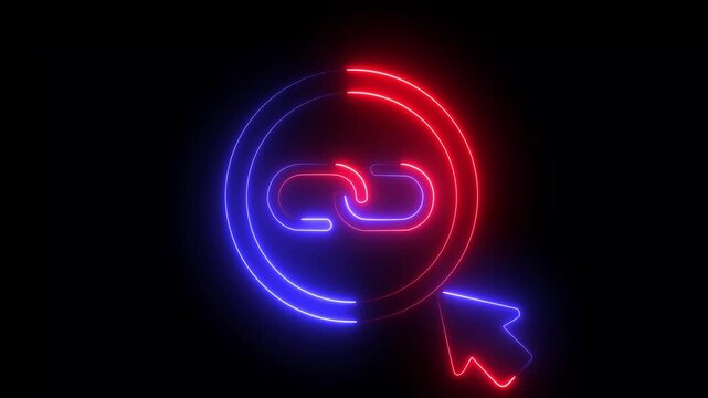glowing neon link minimalist stroke icon animation on black background.4k motion video animation.