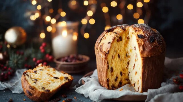 Delicious panettone cake with raisins, perfect for Christmas celebrations