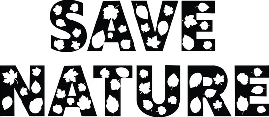 Black and white design encouraging environmental awareness and conservation of natural resources using leaf patterns