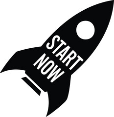 Black and white rocket ship icon with motivation words for innovation and start up