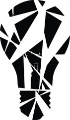 Broken Lightbulb Illustration in Black and White Representing Failure and Fragility or Stolen Ideas