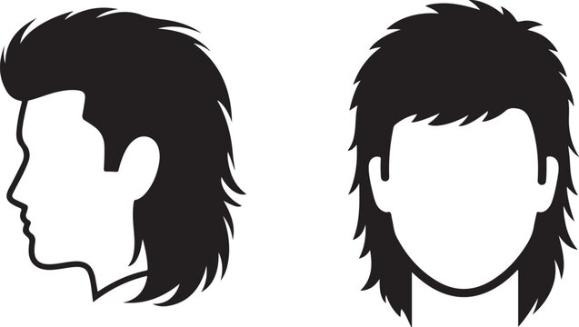 Mullet hairstyle vector illustration side view and front view graphic element