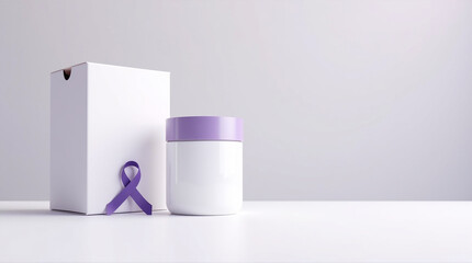 Show your support with this elegant purple ribbon and product display - a symbol of hope and awareness for a cause, available for your impactful campaign material