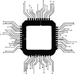 Stylized Computer Chip Silhouette Illustration for Technology Innovation and Development Concepts