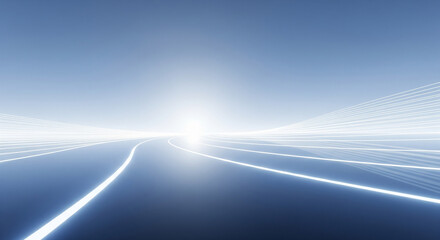 Futuristic abstract road with bright lights leading into the horizon