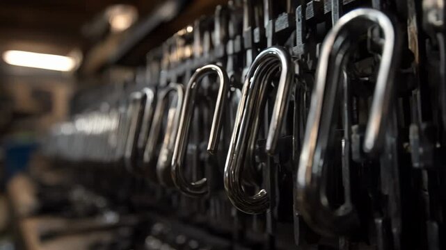 Closeup of zinc diecast door handles being shaped on an automated assembly line highlighting precision and lightweight metal craftsmanship.