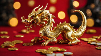 Celebrate Chinese New Year with this stunning golden dragon symbolizing prosperity and good fortune, perfect for festive promotions and cultural events during the Lunar New Year