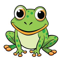 Happy Green Cartoon Frog with Big Eyes Sitting on White Background vector