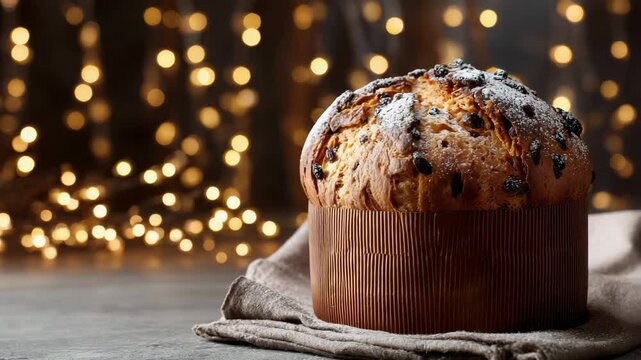 Delicious panettone cake dusted with powdered sugar, perfect for the holidays
