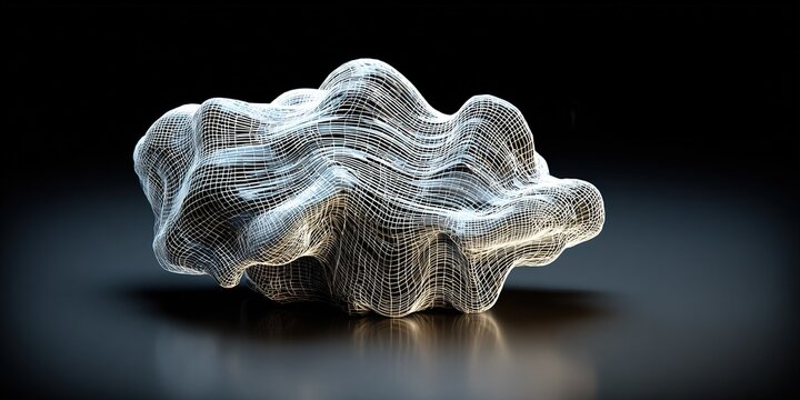 Interesting 3D wireframe sculpture displayed against a dark background showcasing modern design and creativity
