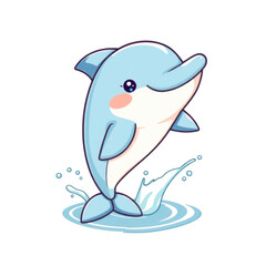 Fototapeta premium Cute cartoon dolphin jumping out of water isolated on transparent background