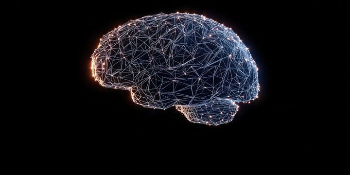 Creative visualization of a digital brain made from glowing lines on a dark background