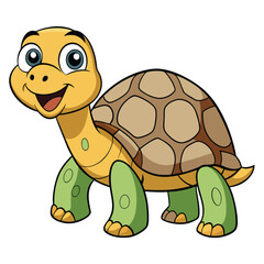 Joyful Cartoon Turtle with Charming Eyes, White Background