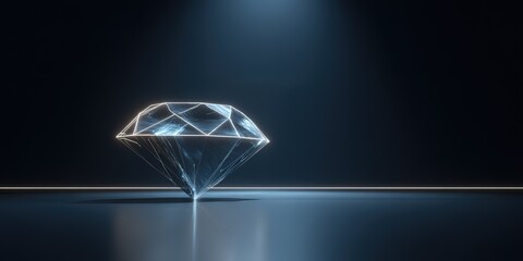 Brilliant diamond shines with radiant light in a dark space highlighting its intricate facets and elegance